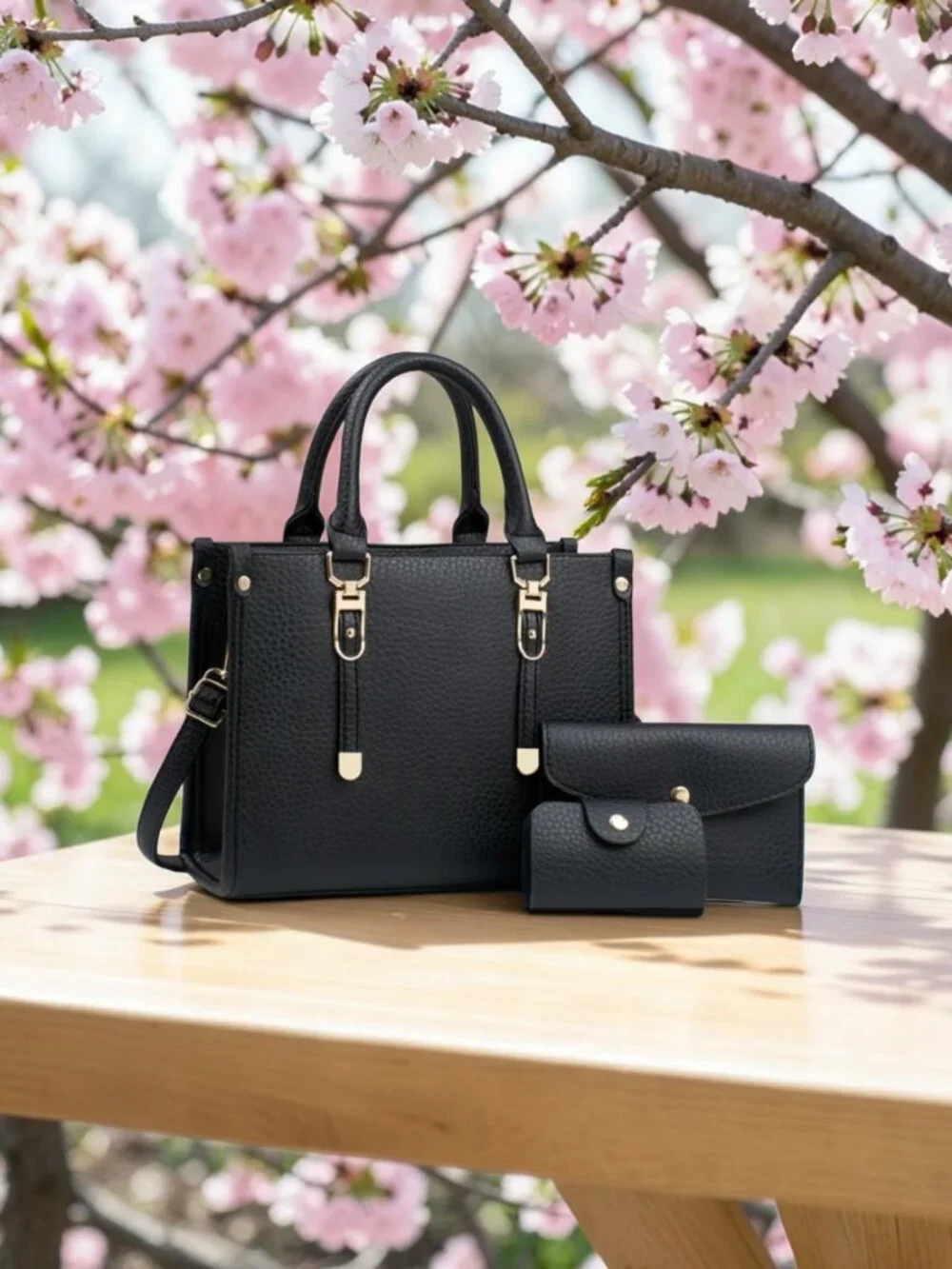 2025 New PU Leather 3‑Piece Women’s Handbag Set – Tote, Shoulder Bag & Wallet